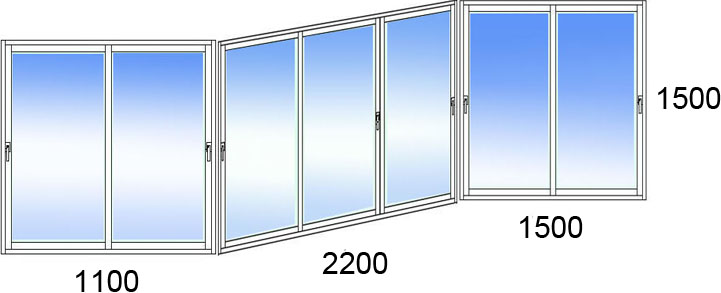 Остекление балконов размером 1100, 2200, 1500 на 1500 по системе PROVEDAL