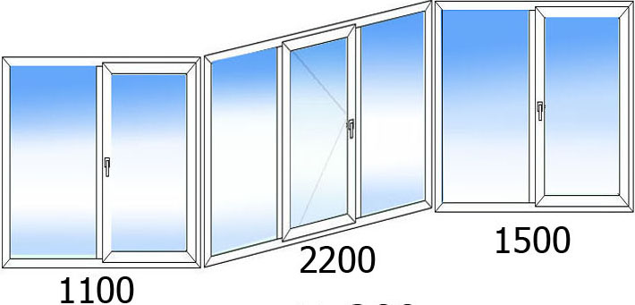 Остекление балконов размером 1100, 2200, 1500 ПВХ-профилем REHAU